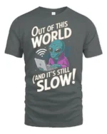 Sarcastic Alien Internet Connection Slow Graphic Tshirt - gray t-shirt on white background