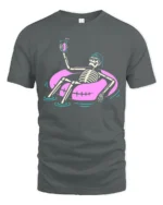 Chilled Summer Skeleton Floating Pink Tube Graphic Tshirt - gray t-shirt on white background