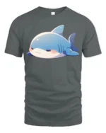 Adorable Grumpy Shark Chibi Blue Aquatic Graphic Tshirt - gray t-shirt on white background