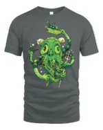 Sophisticated Sea Monster Kraken Trident Graphic Tshirt - gray t-shirt on white background