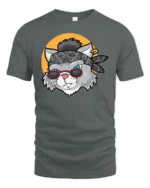 Rockstar Rebel Cat Bandana Sunglasses Retro Graphic Tshirt - gray t-shirt on white background