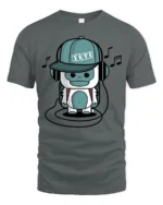 Groovy Music Yeti Headphones Blue Monster Graphic Tshirt - gray t-shirt on white background