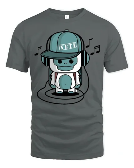 Groovy Music Yeti Headphones Blue Monster Graphic Tshirt - gray t-shirt on white background