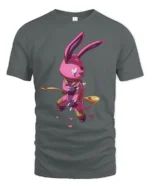 Gutsy Patchwork Rabbit Warrior Graphic Cotton Tshirt - gray t-shirt on white background