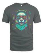 Funky Retro Panda DJ Headphones Music Beat Graphic Tshirt - gray t-shirt on white background