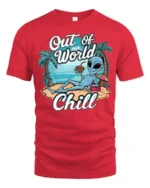 Tropical Blue Alien Out Of This World Chill Beach Tshirt - red t-shirt on white background
