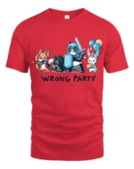 Mismatched Rabbit Hero Quest Wrong Party Graphic Tshirt - red t-shirt on white background