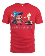Brave Red Panda Wizard I Cast Fireball Graphic Tshirt - red t-shirt on white background