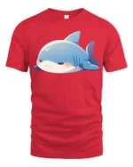 Adorable Grumpy Shark Chibi Blue Aquatic Graphic Tshirt - red t-shirt on white background