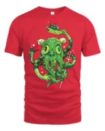 Sophisticated Sea Monster Kraken Trident Graphic Tshirt - red t-shirt on white background