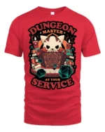 Cute Cat Dungeon Master RPG Dice Tabletop Graphic Tshirt - red t-shirt on white background