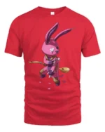 Gutsy Patchwork Rabbit Warrior Graphic Cotton Tshirt - red t-shirt on white background