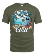 Tropical Blue Alien Out Of This World Chill Beach Tshirt - military green t-shirt on white background