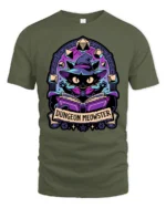 Magical Wizard Cat Dungeon Meowster RPG Dice Graphic Tshirt - military green t-shirt on white background