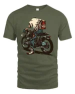 Catchy Skeleton Biker Ride Die Retro Graphic Tshirt - military green t-shirt on white background
