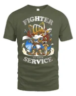 Brave Knight Kitten Fighter At Your Service Graphic Tshirt - military green t-shirt on white background
