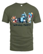 Mismatched Rabbit Hero Quest Wrong Party Graphic Tshirt - military green t-shirt on white background