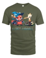 Brave Red Panda Wizard I Cast Fireball Graphic Tshirt - military green t-shirt on white background