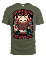 Cute Cat Dungeon Master RPG Dice Tabletop Graphic Tshirt - military green t-shirt on white background