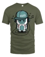 Groovy Music Yeti Headphones Blue Monster Graphic Tshirt - military green t-shirt on white background