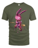 Gutsy Patchwork Rabbit Warrior Graphic Cotton Tshirt - military green t-shirt on white background