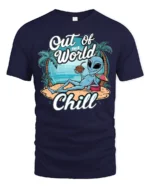 Tropical Blue Alien Out Of This World Chill Beach Tshirt - navy t-shirt on white background