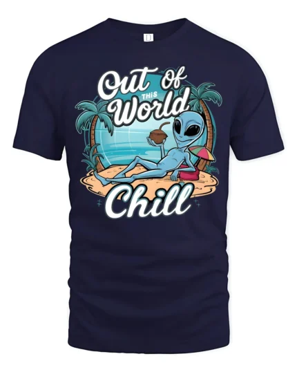 Tropical Blue Alien Out Of This World Chill Beach Tshirt - navy t-shirt on white background