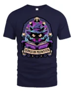 Magical Wizard Cat Dungeon Meowster RPG Dice Graphic Tshirt - navy t-shirt on white background