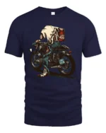 Catchy Skeleton Biker Ride Die Retro Graphic Tshirt - navy t-shirt on white background