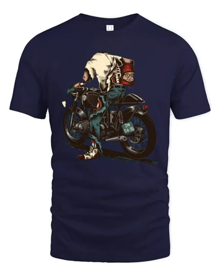 Catchy Skeleton Biker Ride Die Retro Graphic Tshirt - navy t-shirt on white background