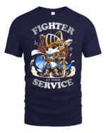 Brave Knight Kitten Fighter At Your Service Graphic Tshirt - navy t-shirt on white background