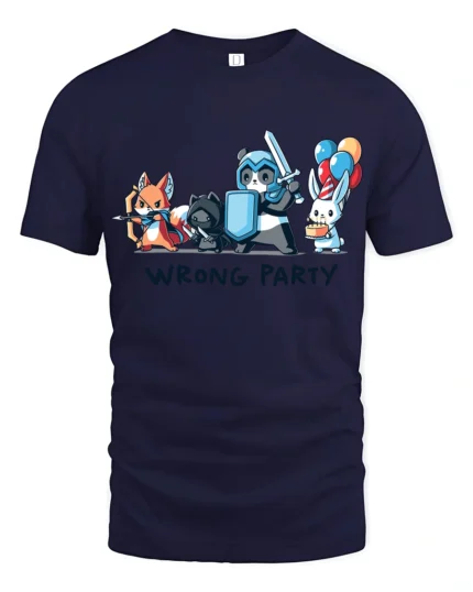 Mismatched Rabbit Hero Quest Wrong Party Graphic Tshirt - navy t-shirt on white background