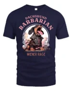 Wiener Rage Dachshund Barbarian Funny DandD Fantasy Tshirt - navy t-shirt on white background