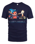 Brave Red Panda Wizard I Cast Fireball Graphic Tshirt - navy t-shirt on white background