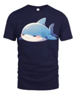 Adorable Grumpy Shark Chibi Blue Aquatic Graphic Tshirt - navy t-shirt on white background