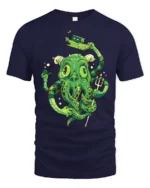 Sophisticated Sea Monster Kraken Trident Graphic Tshirt - navy t-shirt on white background