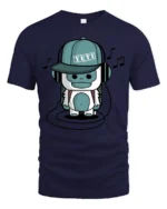 Groovy Music Yeti Headphones Blue Monster Graphic Tshirt - navy t-shirt on white background