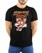 Sarcastic Zero Fox Given Funny Cartoon Animal Graphic Tshirt - model wearing black tee with hands behind back