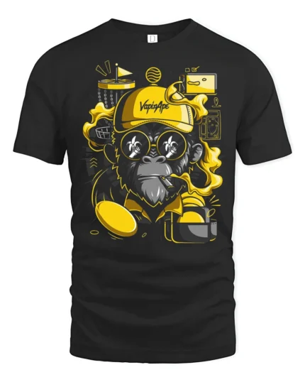 Cool Vaping Ape Disc Golf Champion Retro Graphic Tshirt - black t-shirt on white background