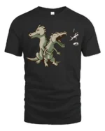 Funny Two Headed Dragon Roaring Knight Graphic Tshirt - black t-shirt on white background