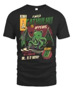 Retro Comic Book Cathulhu Monster Cat Graphic Tshirt - black t-shirt on white background