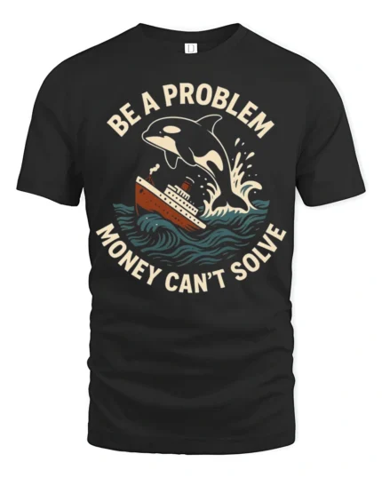 Funny Orca Be A Problem Money Cant Solve Graphic Tshirt - black t-shirt on white background