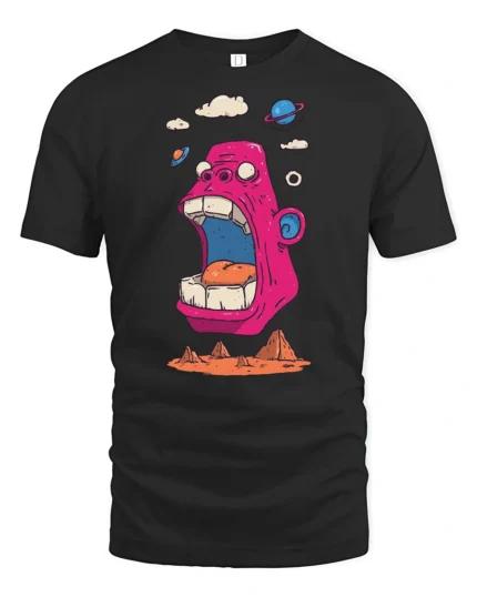 Fun Space Ape Screaming Pink Gorilla Graphic Tshirt - black t-shirt on white background