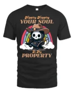 Funny Cowboy Grim Reaper Hippity Hoppity Soul Tshirt - black t-shirt on white background