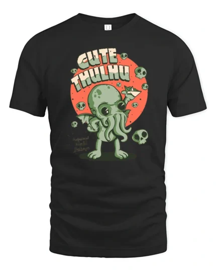 Adorable Cthulhu World Destroyer Mythical Graphic Tshirt - black t-shirt on white background