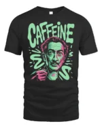 Trippy Salvador Dali Caffeine Addict Surreal Artist Tshirt - black t-shirt on white background