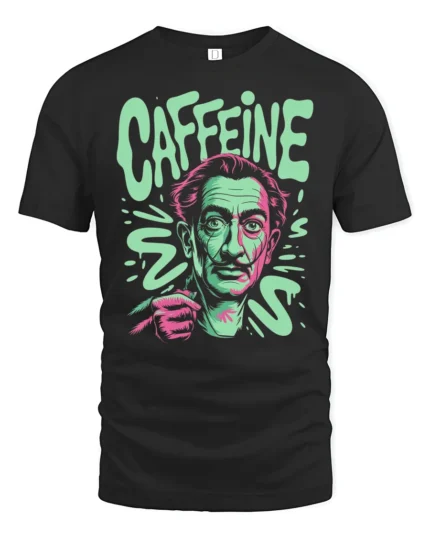 Trippy Salvador Dali Caffeine Addict Surreal Artist Tshirt - black t-shirt on white background