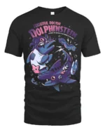 Frightful Doctor Dolphinstein Mad Scientist Graphic Tshirt - black t-shirt on white background