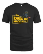 Funny Dark Side Black Cat Spilling Coffee Graphic Tshirt - black t-shirt on white background