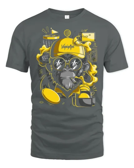 Cool Vaping Ape Disc Golf Champion Retro Graphic Tshirt - gray t-shirt on white background
